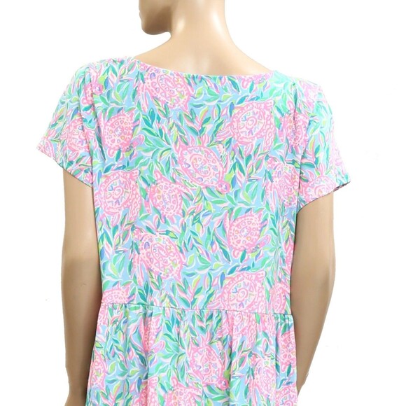 Lilly Pulitzer Geanna Swing Mini Dress Tiered Turtle Printed Cotton L NEW 282953 - Picture 4 of 8
